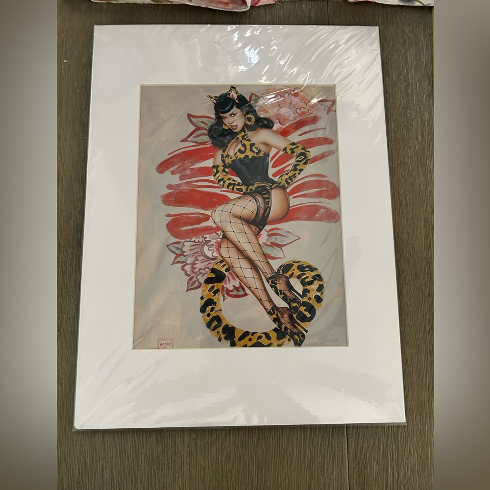 Bettie Page Olivia Leopard Pin-Up Art Print